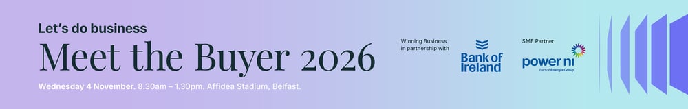 Meet the Buyer 2026. Wednesday 4 November. 8.30 - 1.30pm. Affidea Stadium, Belfast. In partnership with Bank of Ireland and SME Partner Power NI.